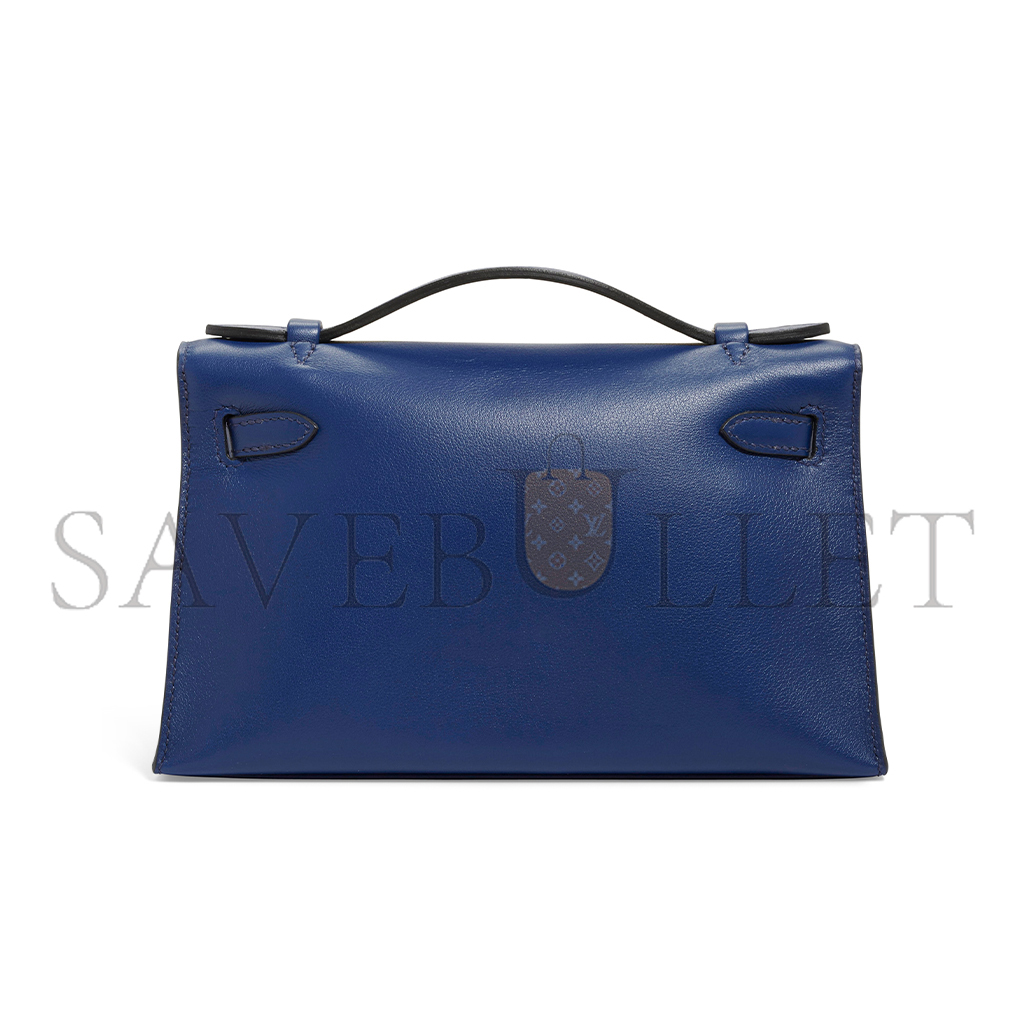 HERMÈS A BLEU SAPHIR SWIFT LEATHER KELLY POCHETTE WITH GOLD HARDWARE (22*14*7cm)